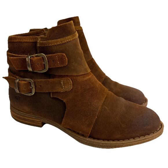 Born Women’s 9 Moraga Brown Suede Buckle Zip Boho Ankle Comfort Boots EUC - Picture 1 of 10